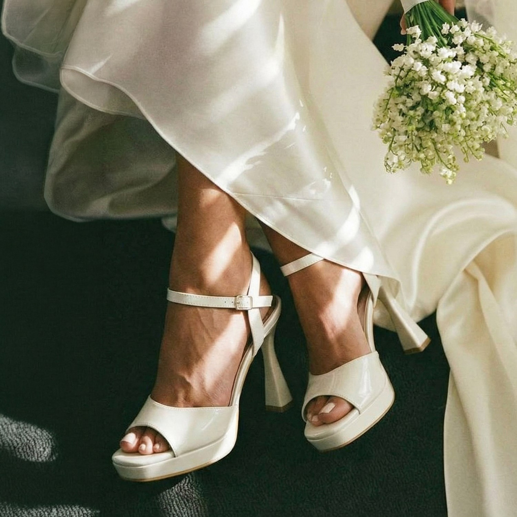 Kadın Beyaz Ayarlanabilir Tokalı Topuklu Gelin Ayakkabısı