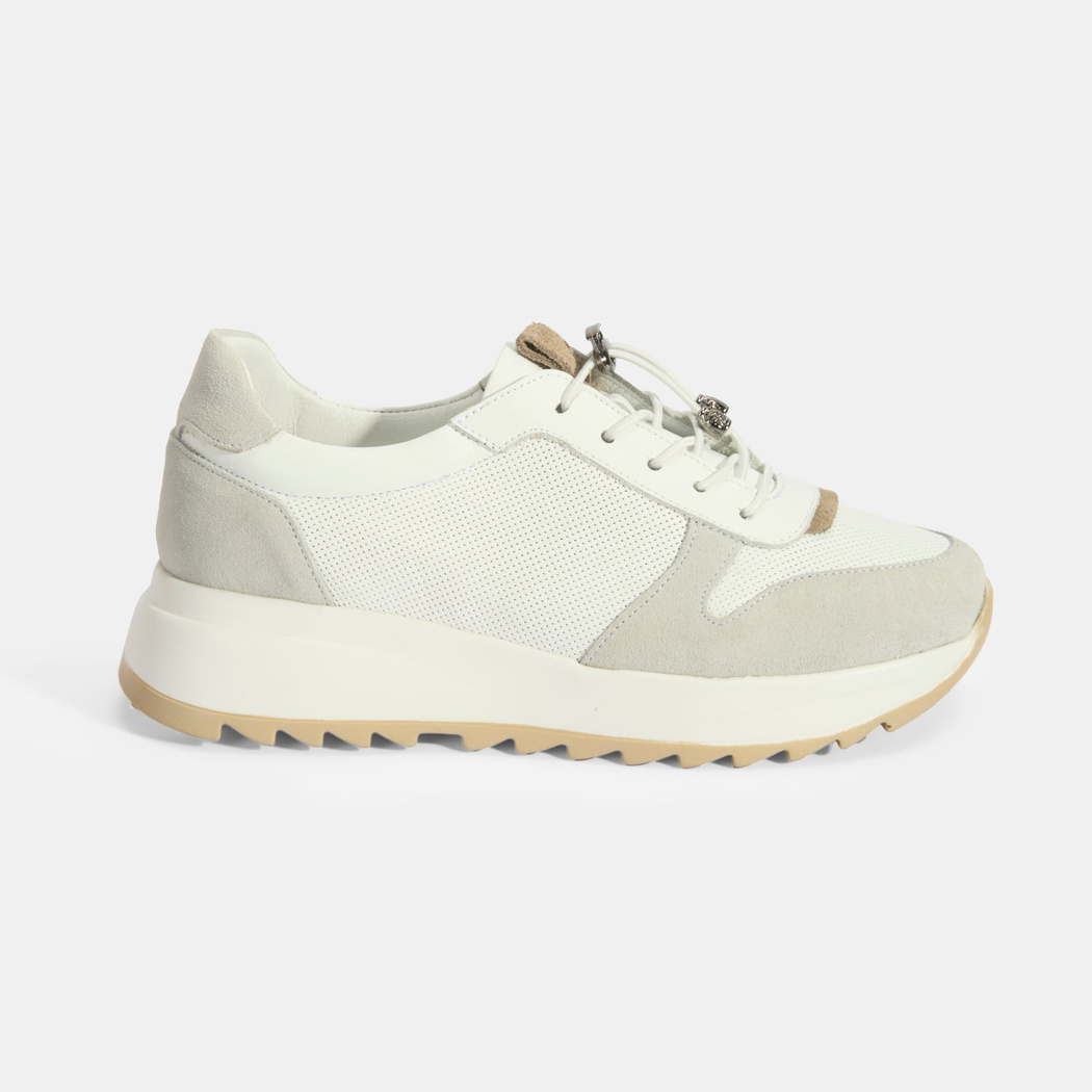 Kadın Beyaz Bağcıklı Deri Detaylı Spor Ayakkabı