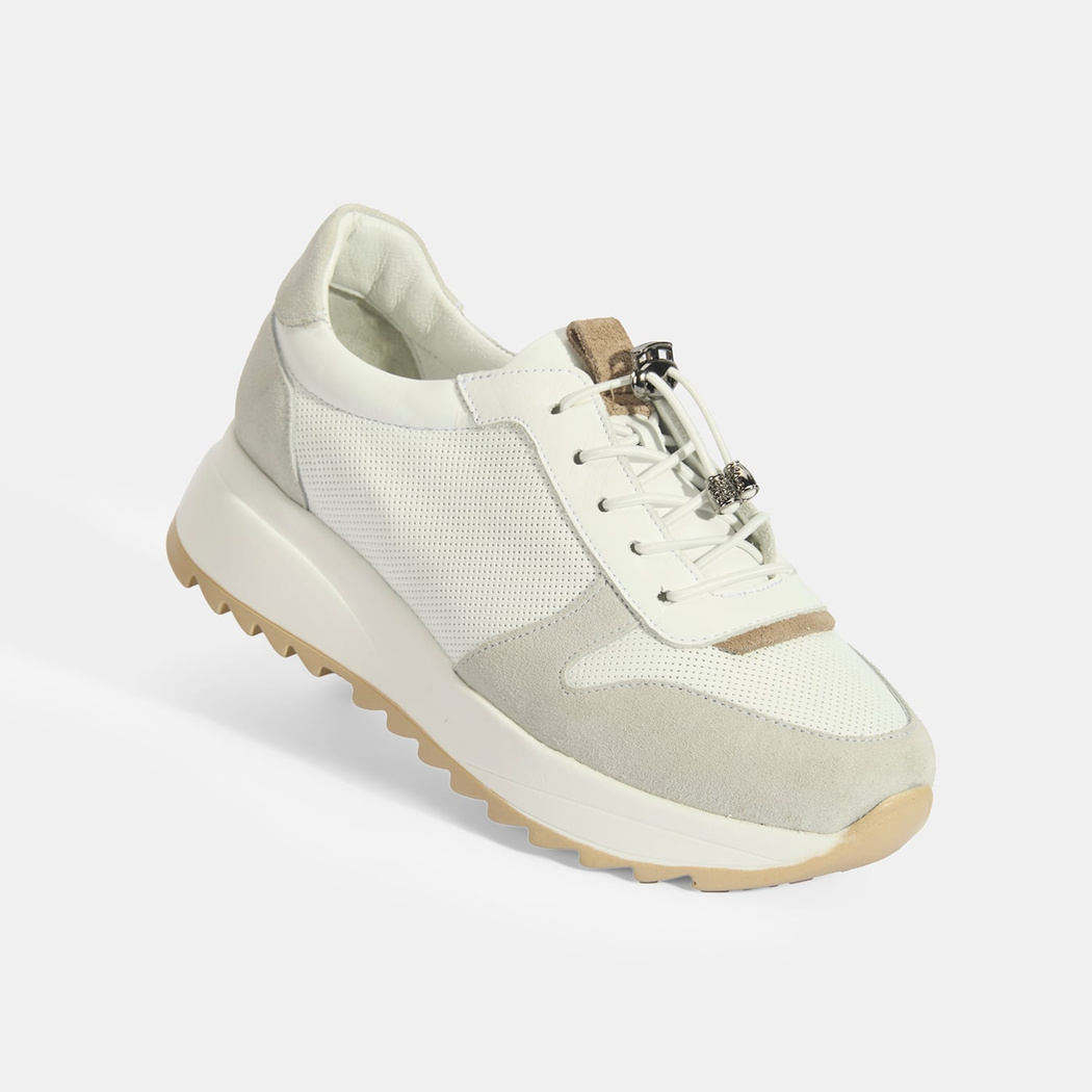 Kadın Beyaz Bağcıklı Deri Detaylı Spor Ayakkabı