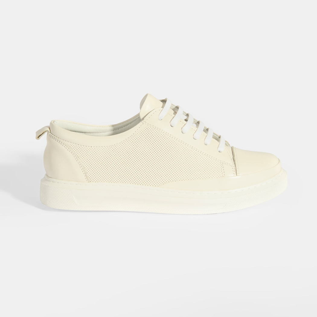 Kadın Beyaz Deri Bağcıklı Spor Ayakkabı