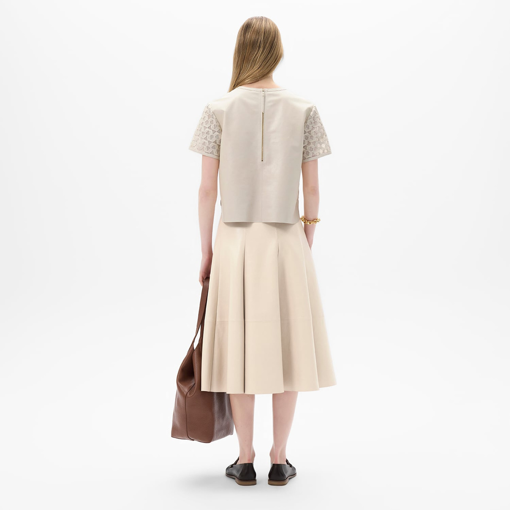 Kadın Beyaz Deri Detaylı Bluz