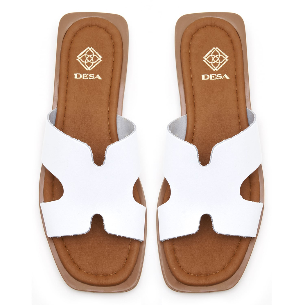 Kadın Beyaz Deri Terlik