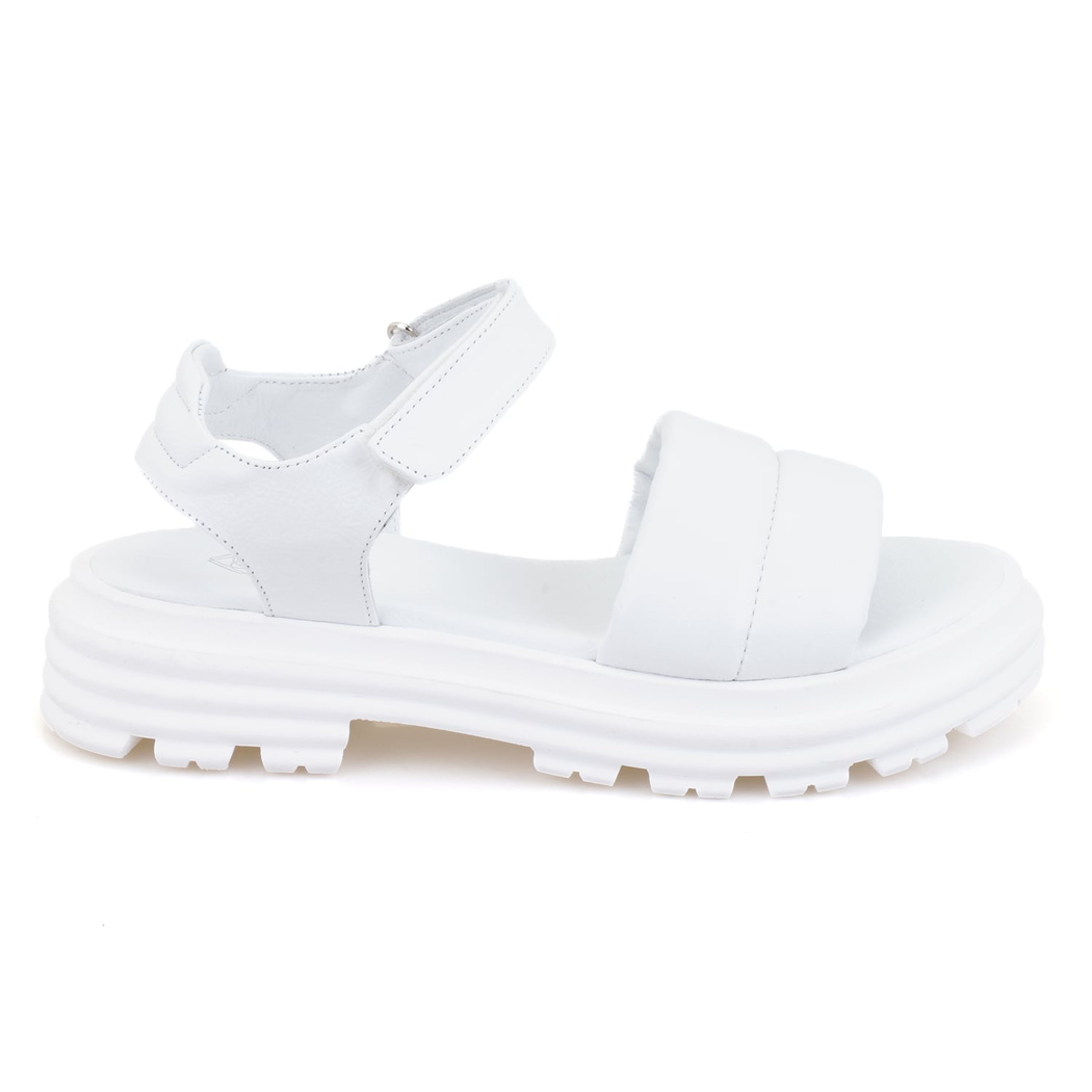 Kadın Beyaz Dolgu Tabanlı Deri Sandalet