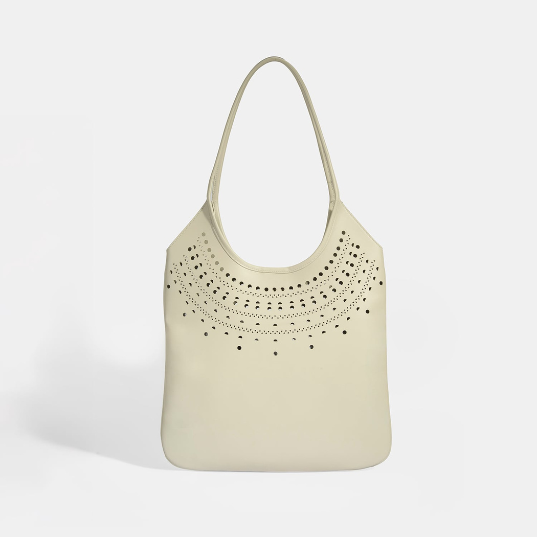 Kadın Beyaz Perforeli Süet Omuz Çantası