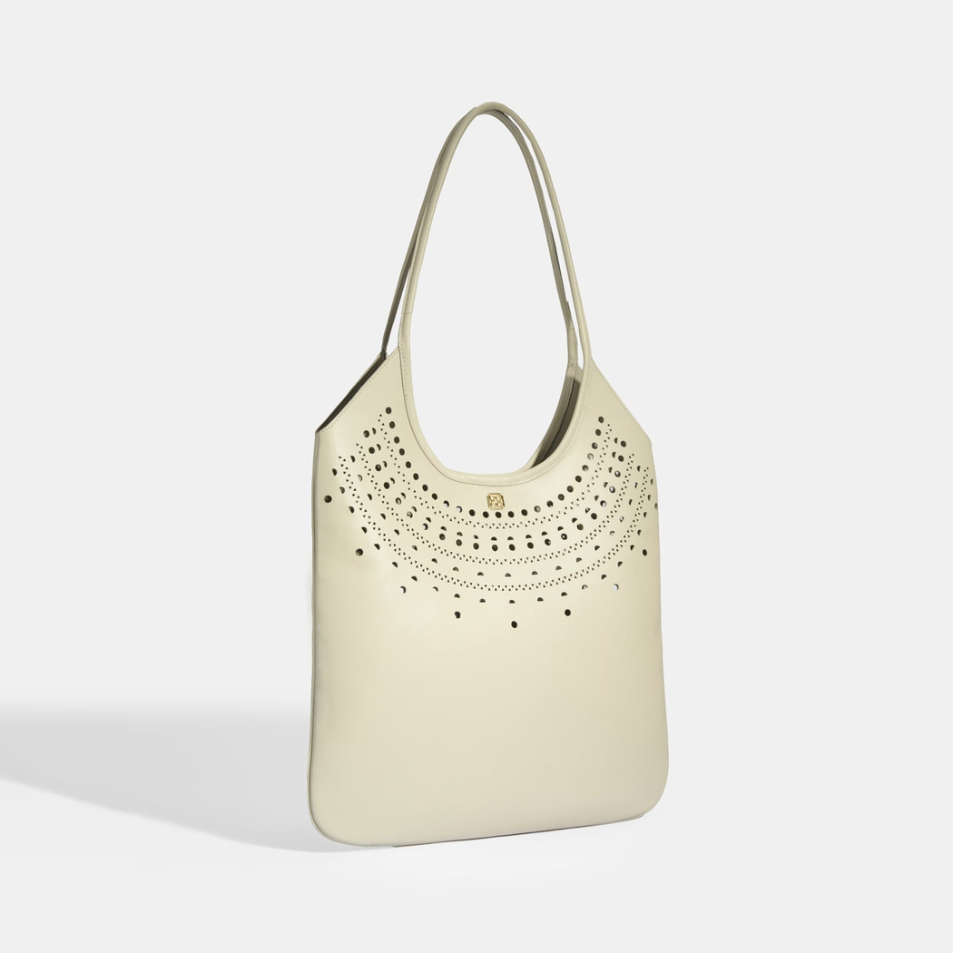 Kadın Beyaz Perforeli Süet Omuz Çantası