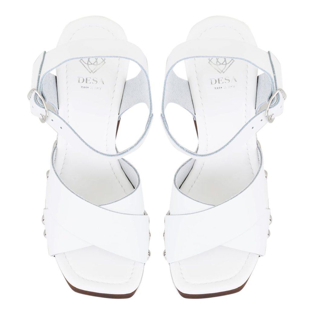 Kadın Beyaz Platform Topuklu Deri Sandalet