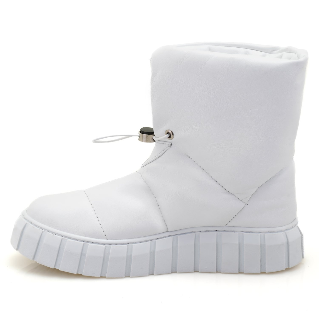 Kadın Beyaz Puffer Deri Detaylı Bot