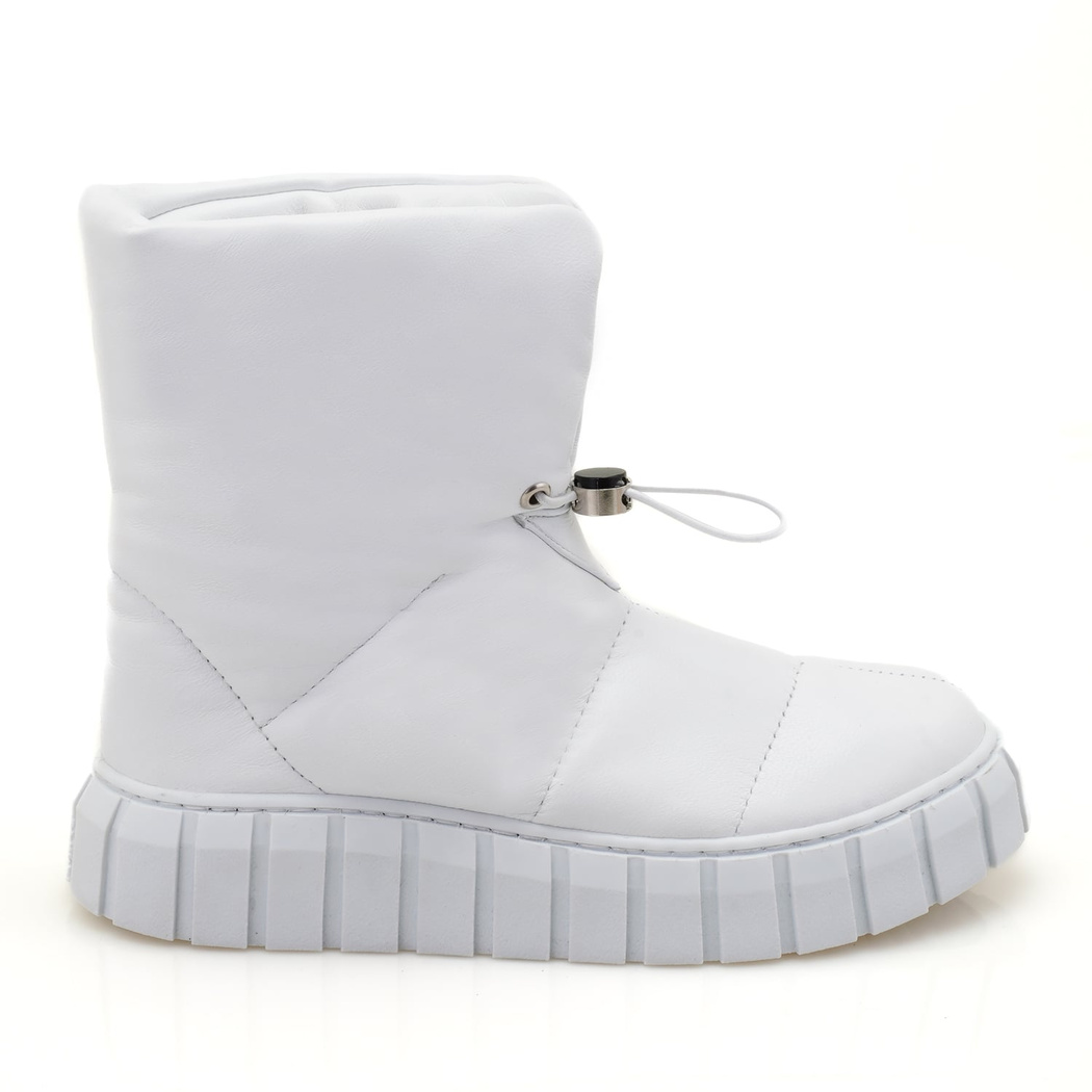 Kadın Beyaz Puffer Deri Detaylı Bot