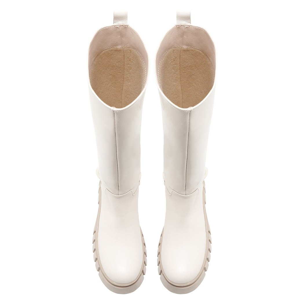 Kadın Beyaz Zincir Detaylı Deri Çizme