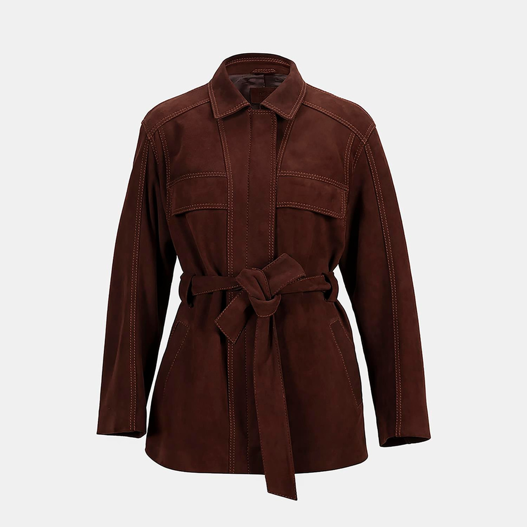 Kadın Bordo Fermuarlı Süet Trençkot