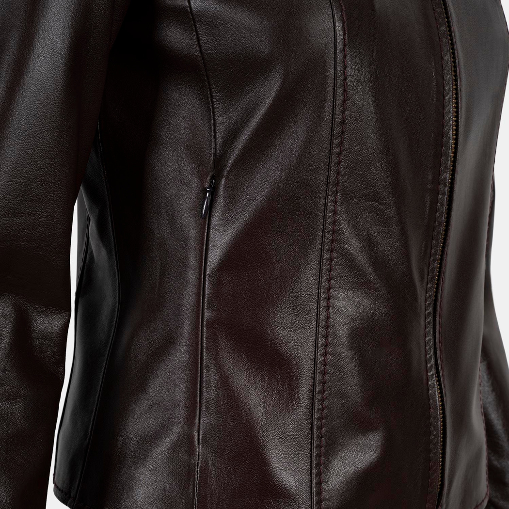 Kadın Bordo Gömlek Yakalı Fit Deri Ceket