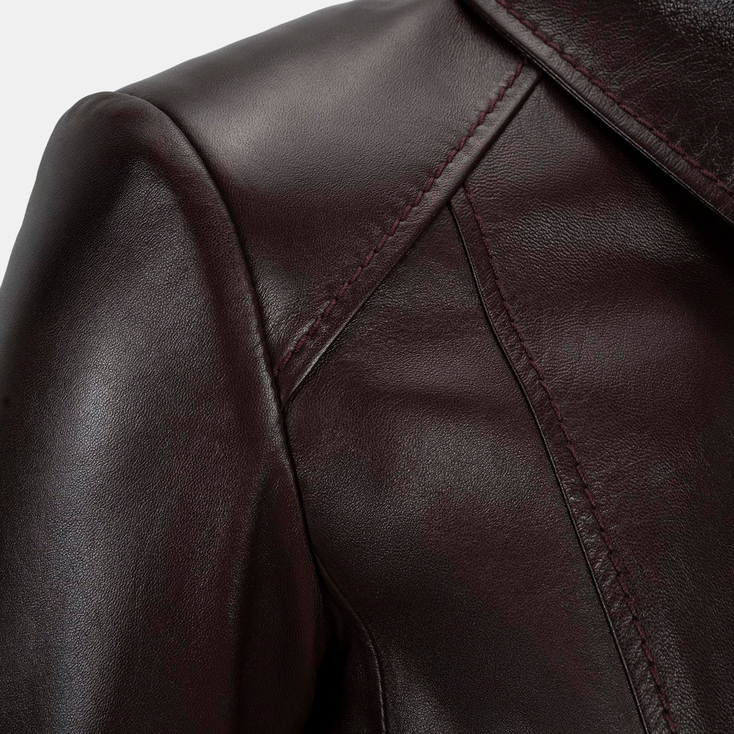 Kadın Bordo Gömlek Yakalı Fit Deri Ceket