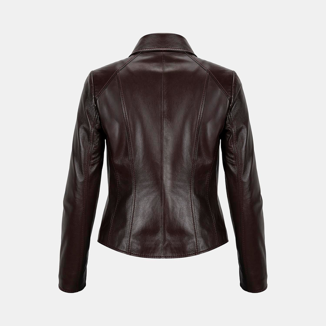 Kadın Bordo Gömlek Yakalı Fit Deri Ceket