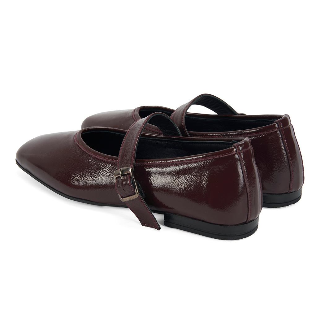 Kadın Bordo Kemer Aksesuarlı Rugan Mary Jane Babet 