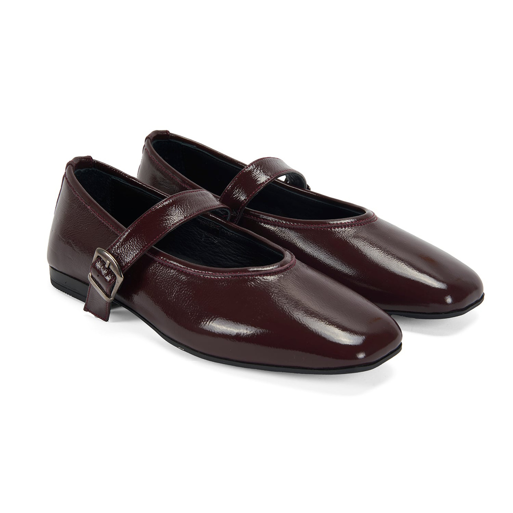 Kadın Bordo Kemer Aksesuarlı Rugan Mary Jane Babet 