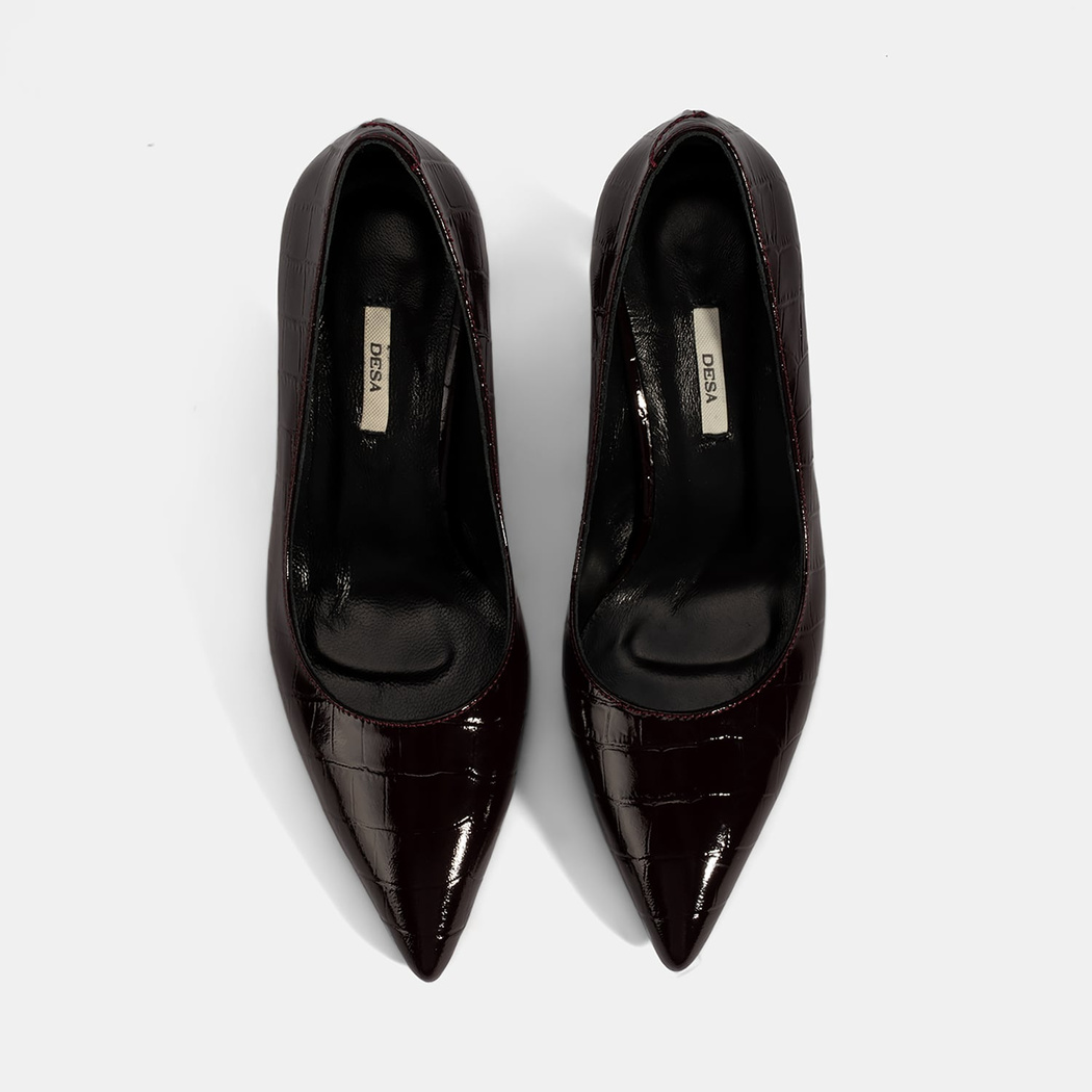 Kadın Bordo Kroko Baskılı Deri Stiletto