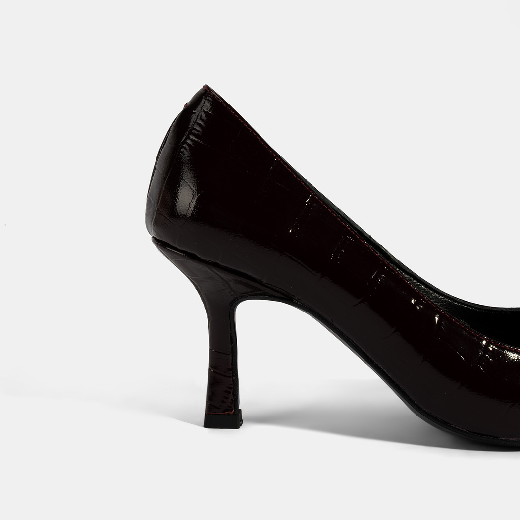 Kadın Bordo Kroko Baskılı Deri Stiletto