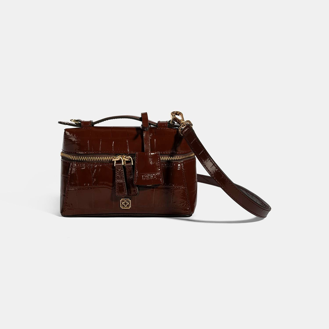 Kadın Bordo Kroko Baskılı Mini Rugan Deri El Çantası