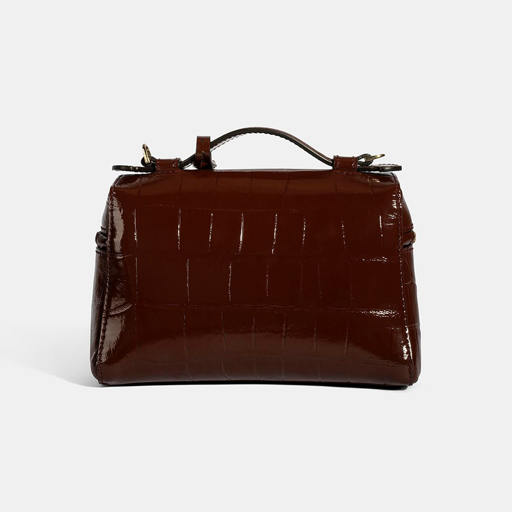 Kadın Bordo Kroko Baskılı Mini Rugan Deri El Çantası
