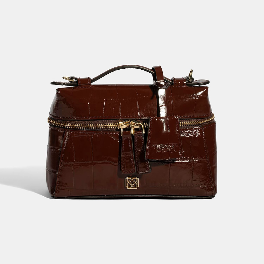 Kadın Bordo Kroko Baskılı Mini Rugan Deri El Çantası