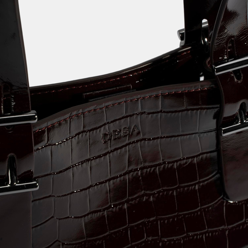 Kadın Bordo Kroko Baskılı Rugan Deri El Çantası