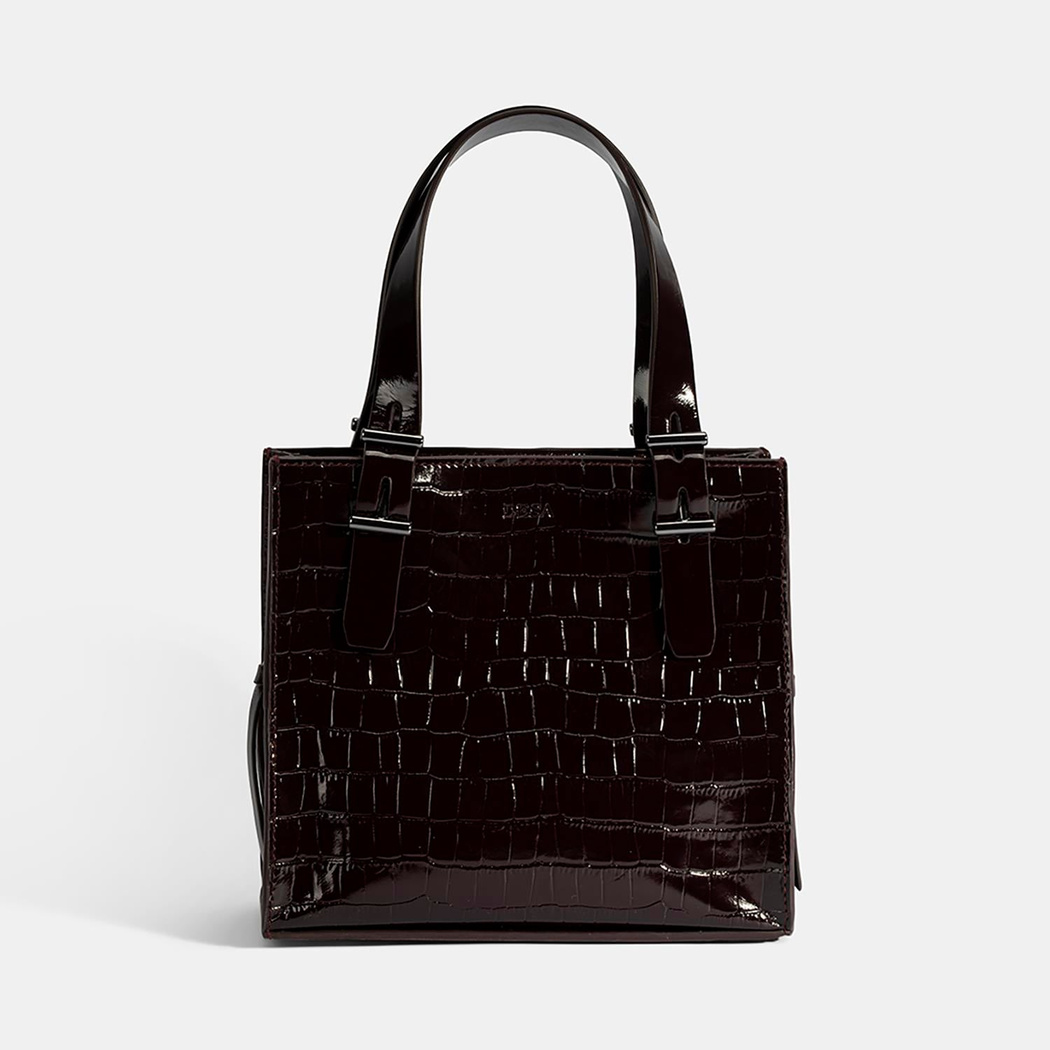 Kadın Bordo Kroko Baskılı Rugan Deri El Çantası