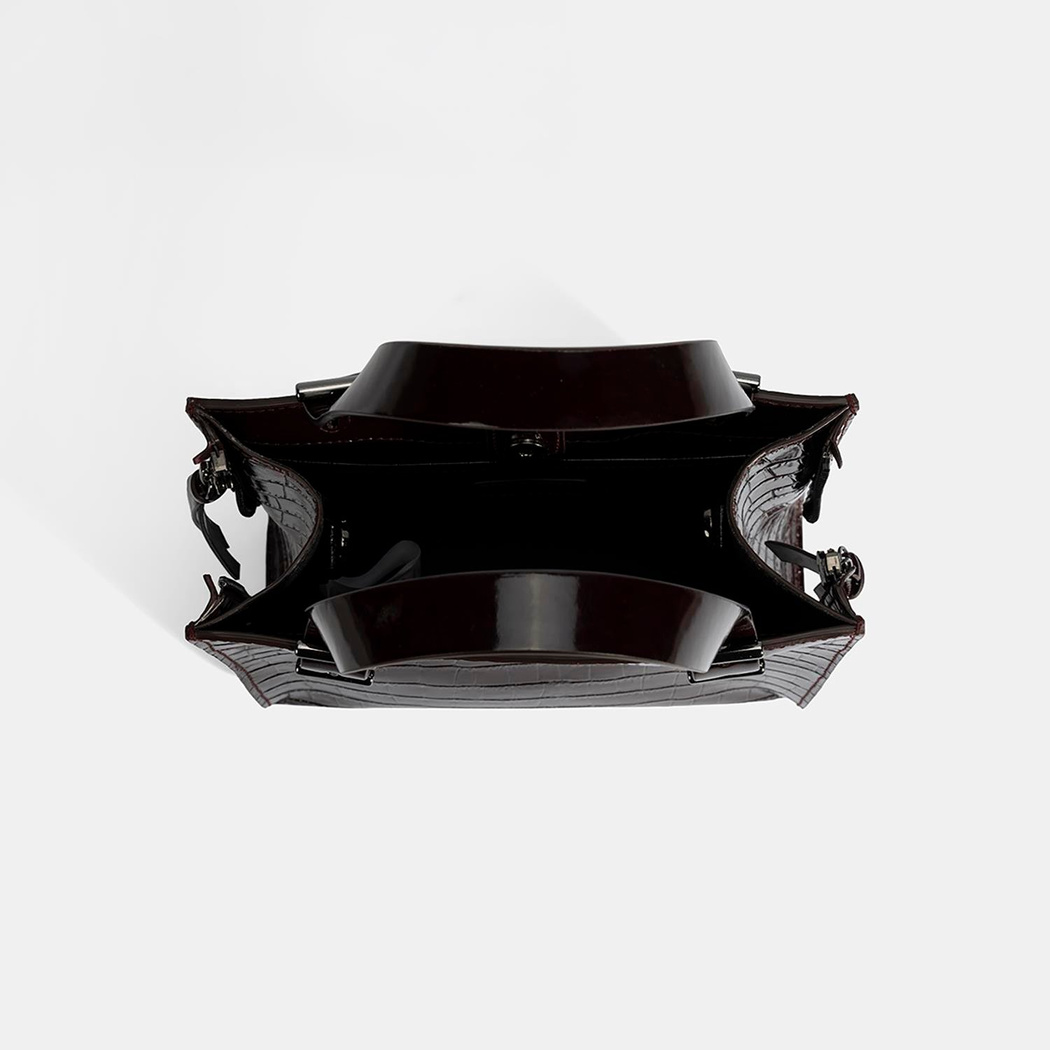 Kadın Bordo Kroko Baskılı Rugan Deri El Çantası