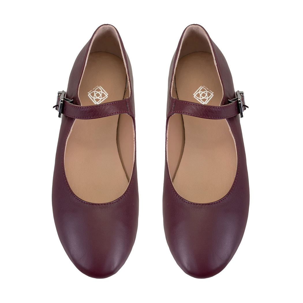 Kadın Bordo Mary Jane Deri Babet