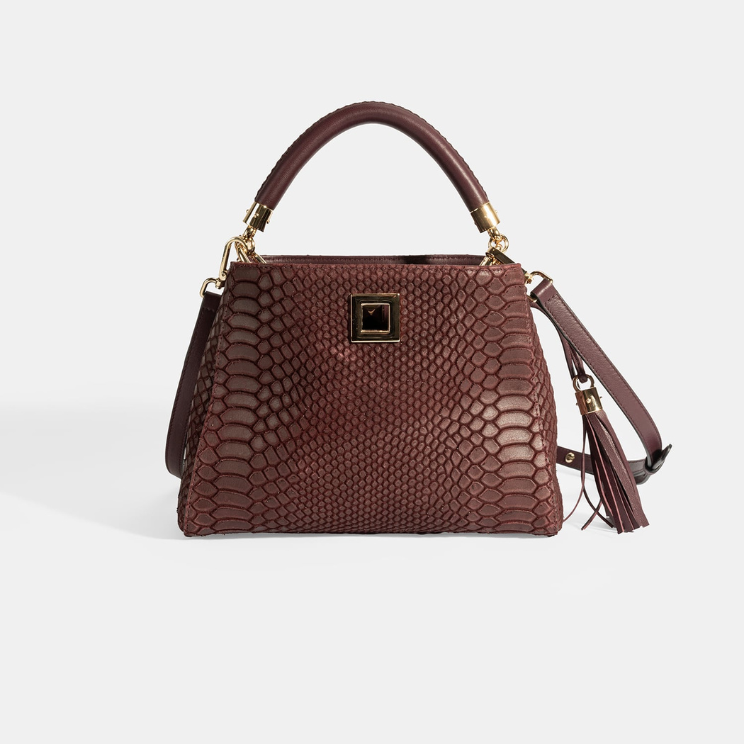 Kadın Bordo Püskül Aksesuarlı Deri El Çantası