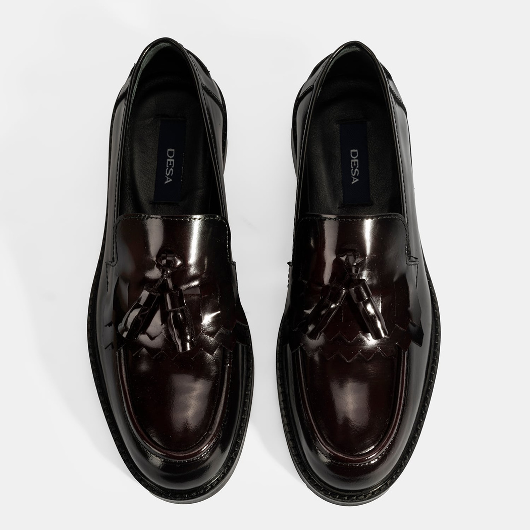 Kadın Bordo Püskül Detaylı Deri Loafer