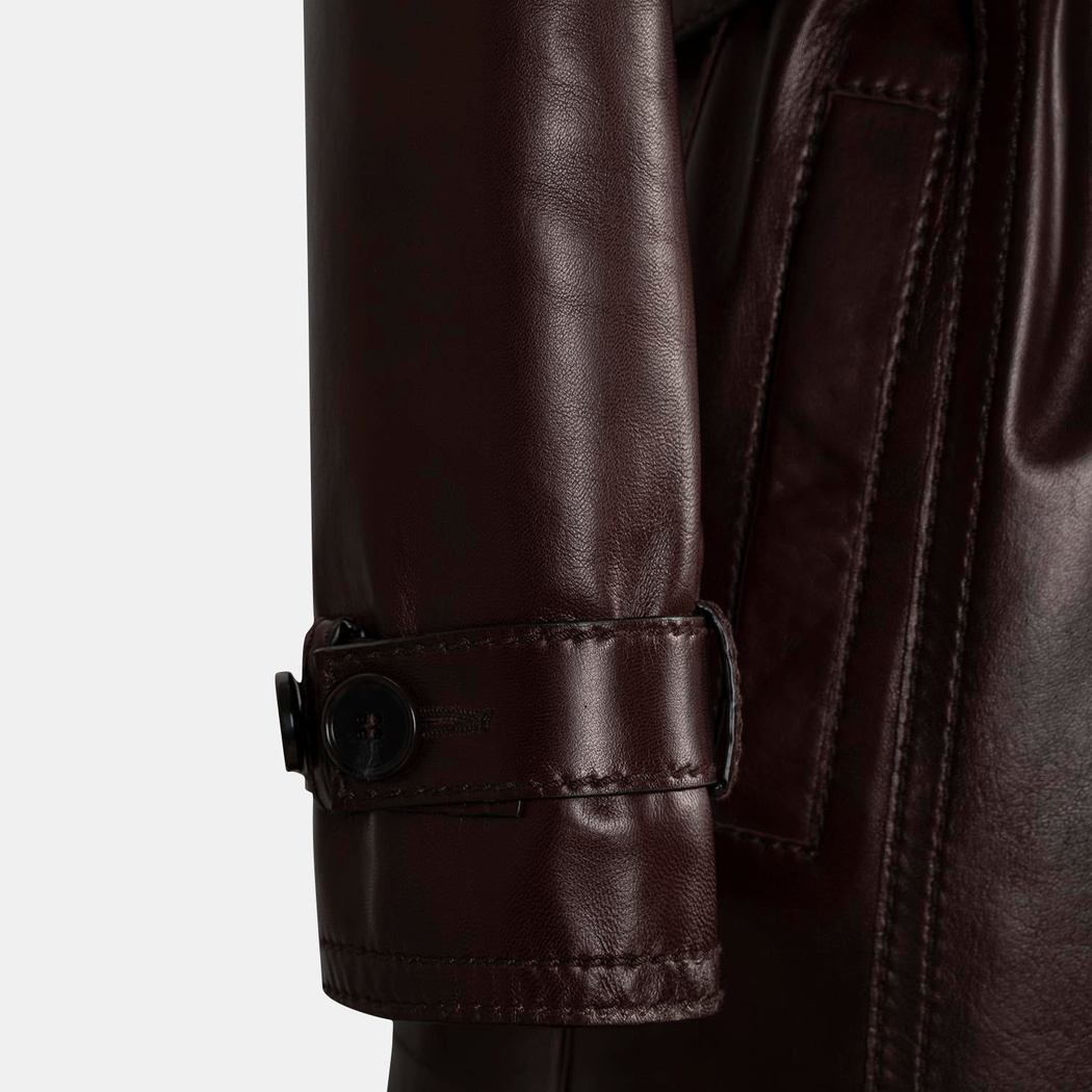 Kadın Bordo Yakalı Deri Trençkot