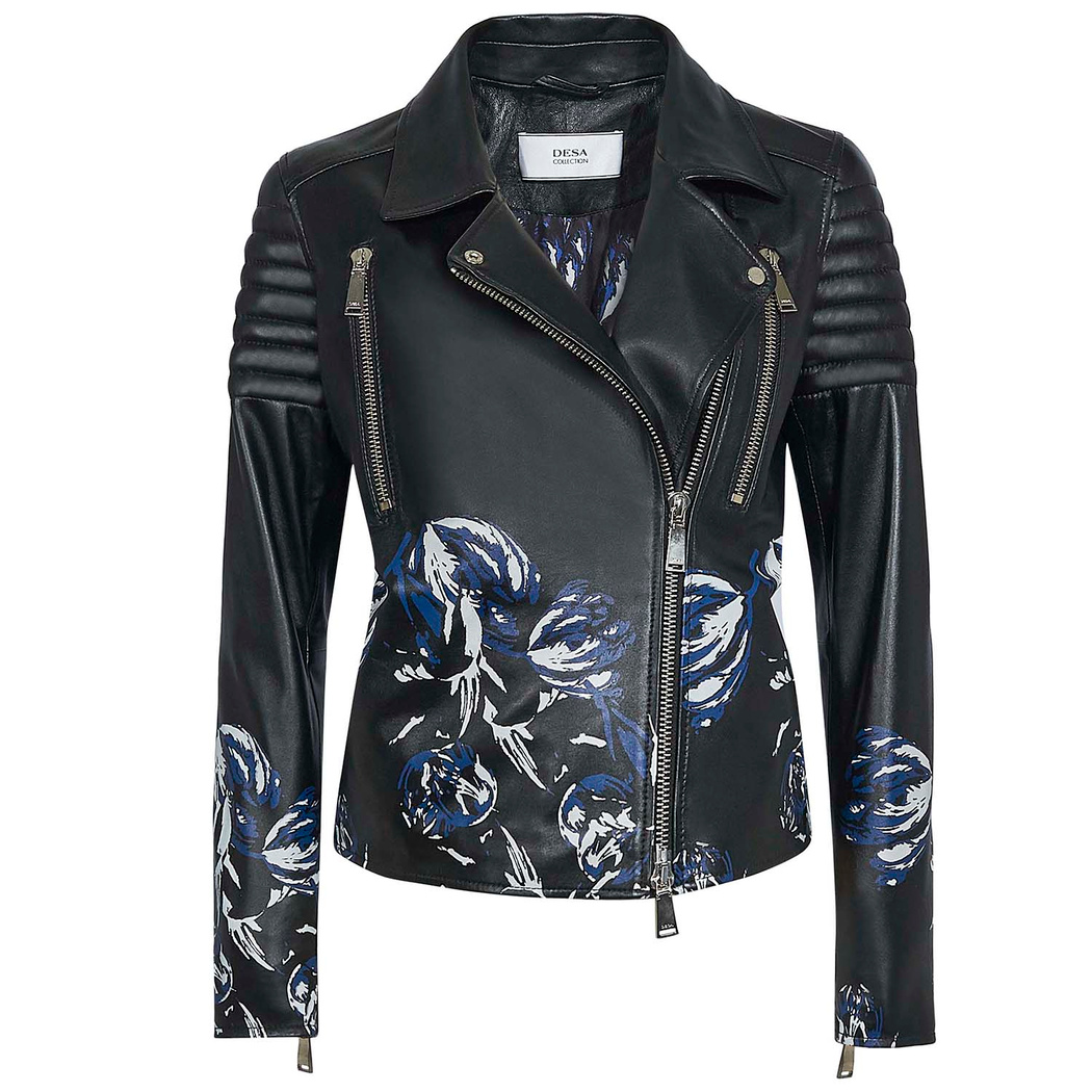 Kadın Çiçek Baskılı Deri Ceket
