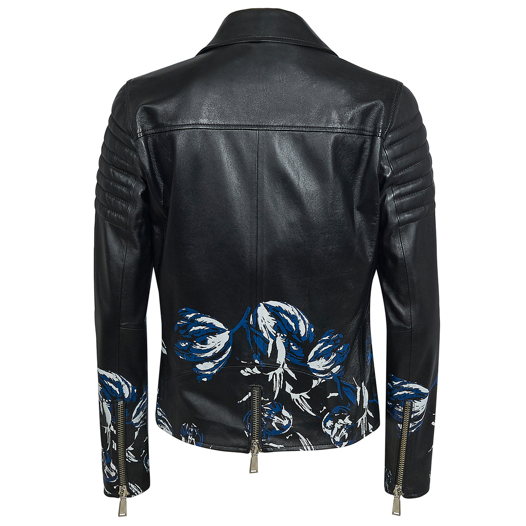 Kadın Çiçek Baskılı Deri Ceket