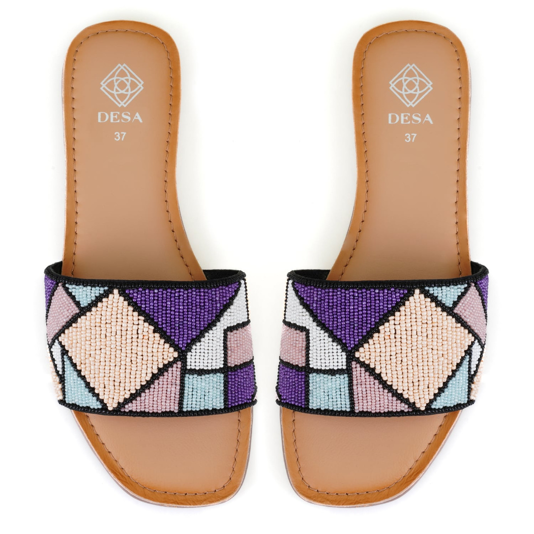 Kadın Çok Renkli Boncuk İşlemeli Terlik