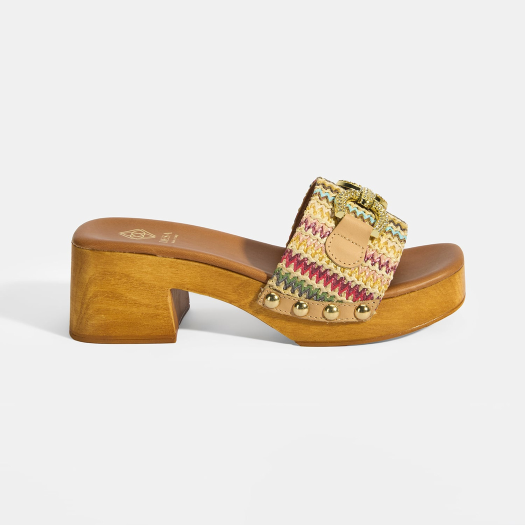 Kadın Çok Renkli Toka Aksesuarlı Topuklu Terlik 