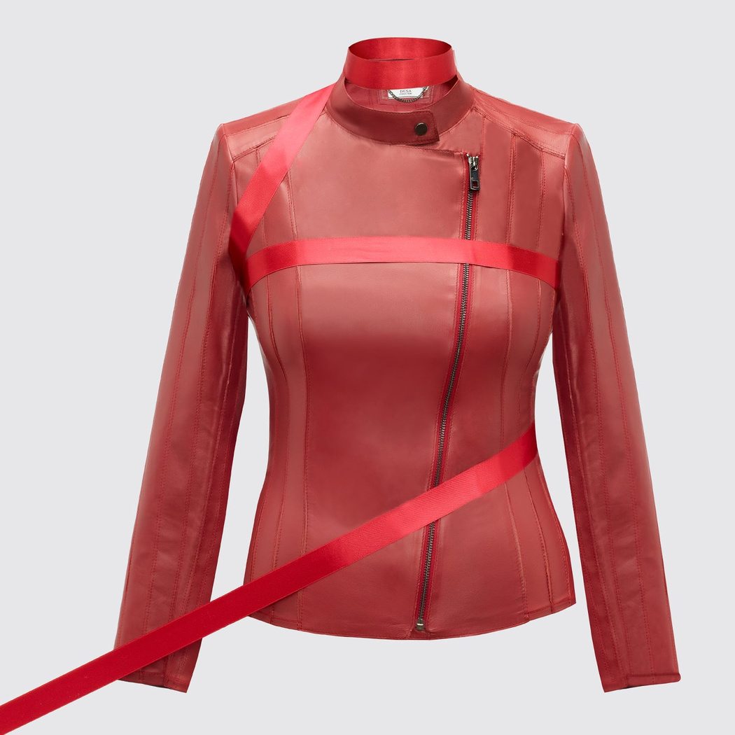 Kadın Deri Fit Panelli Biker Ceket