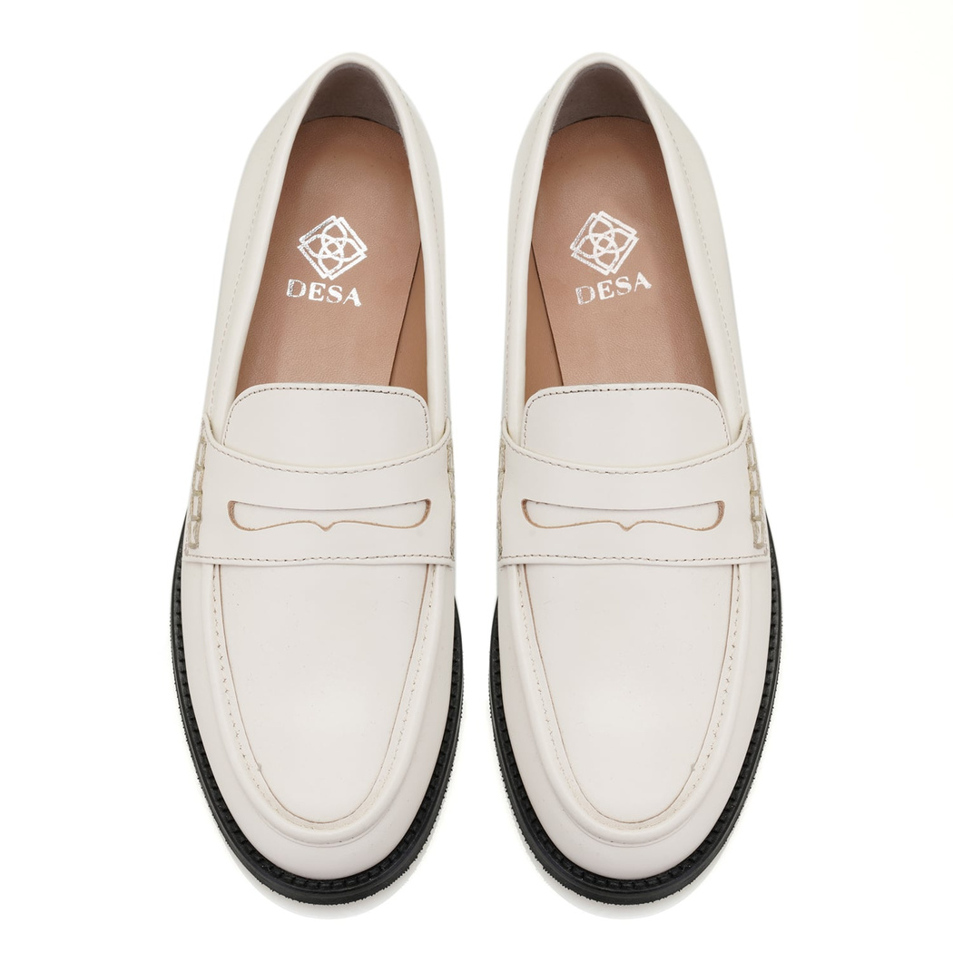 Kadın Ekru Deri Loafer