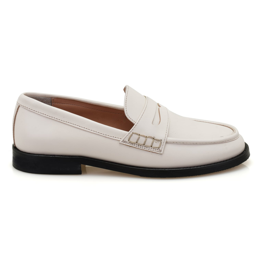 Kadın Ekru Deri Loafer