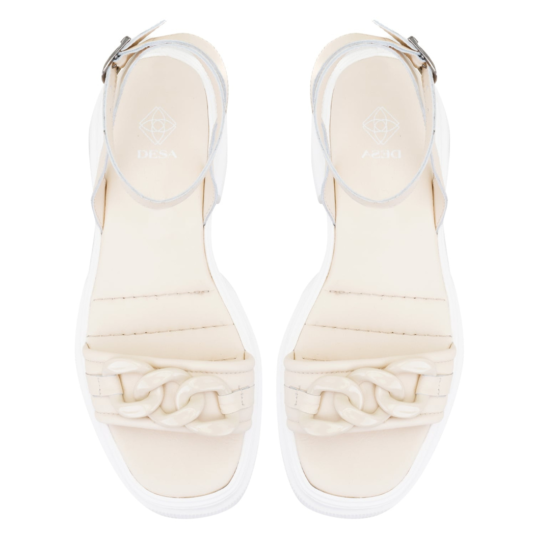 Kadın Ekru Deri Sandalet