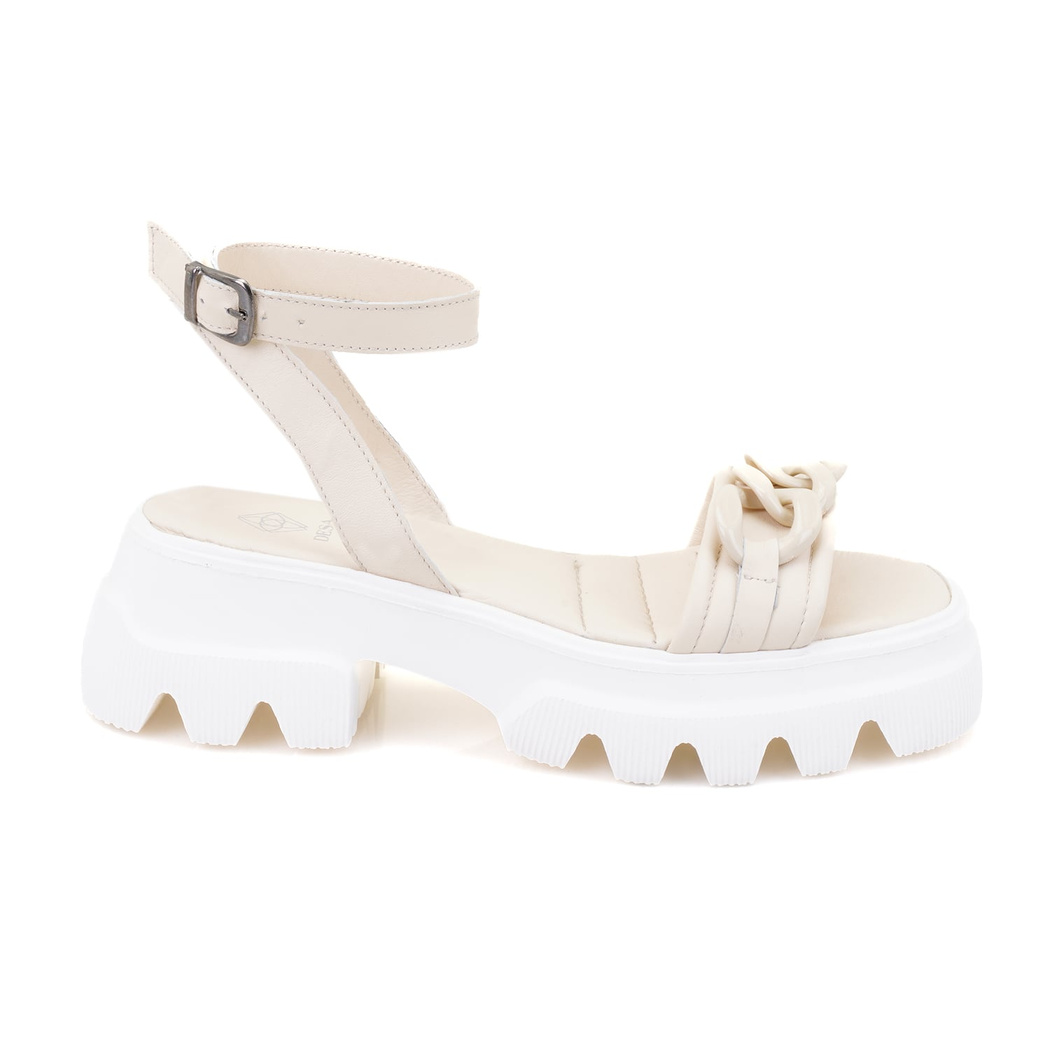 Kadın Ekru Deri Sandalet