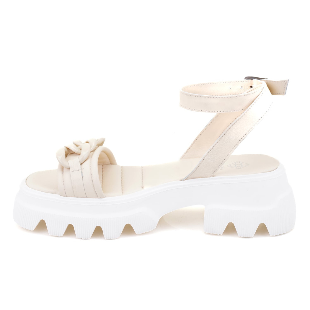 Kadın Ekru Deri Sandalet