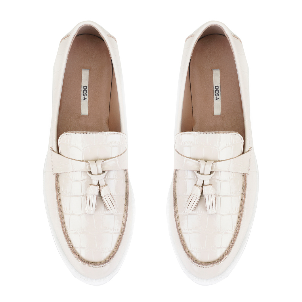 Kadın Ekru Kroko Baskılı Deri Loafer