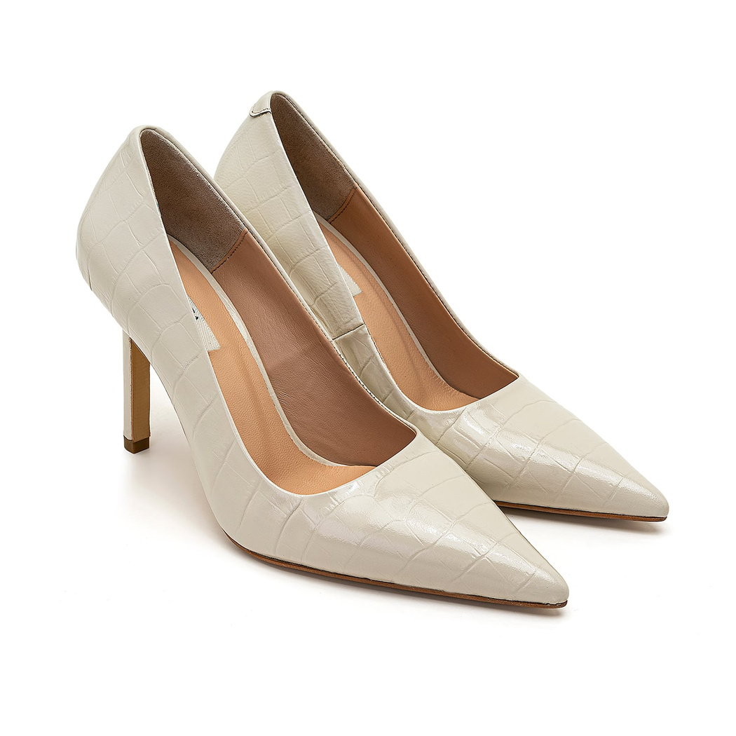 Kadın Ekru Kroko Baskılı Deri Stiletto