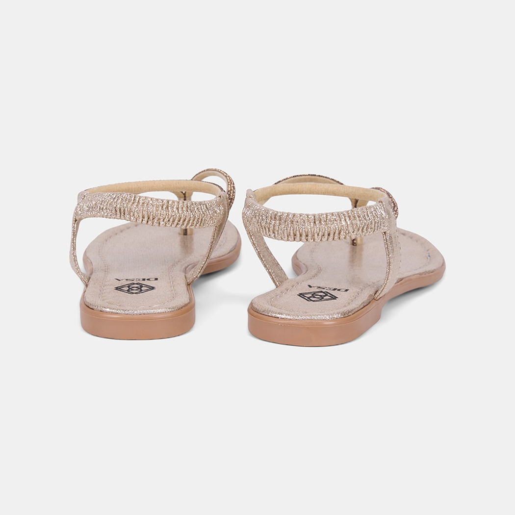 Kadın Gold Arkası Lastikli Taş Detaylı Parmak Arası Sandalet