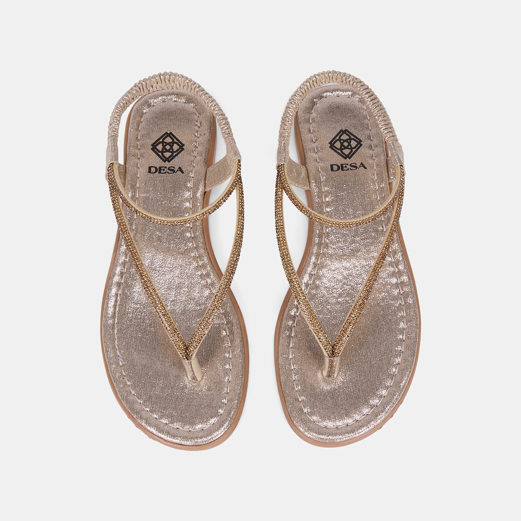 Kadın Gold Arkası Lastikli Taş Detaylı Parmak Arası Sandalet