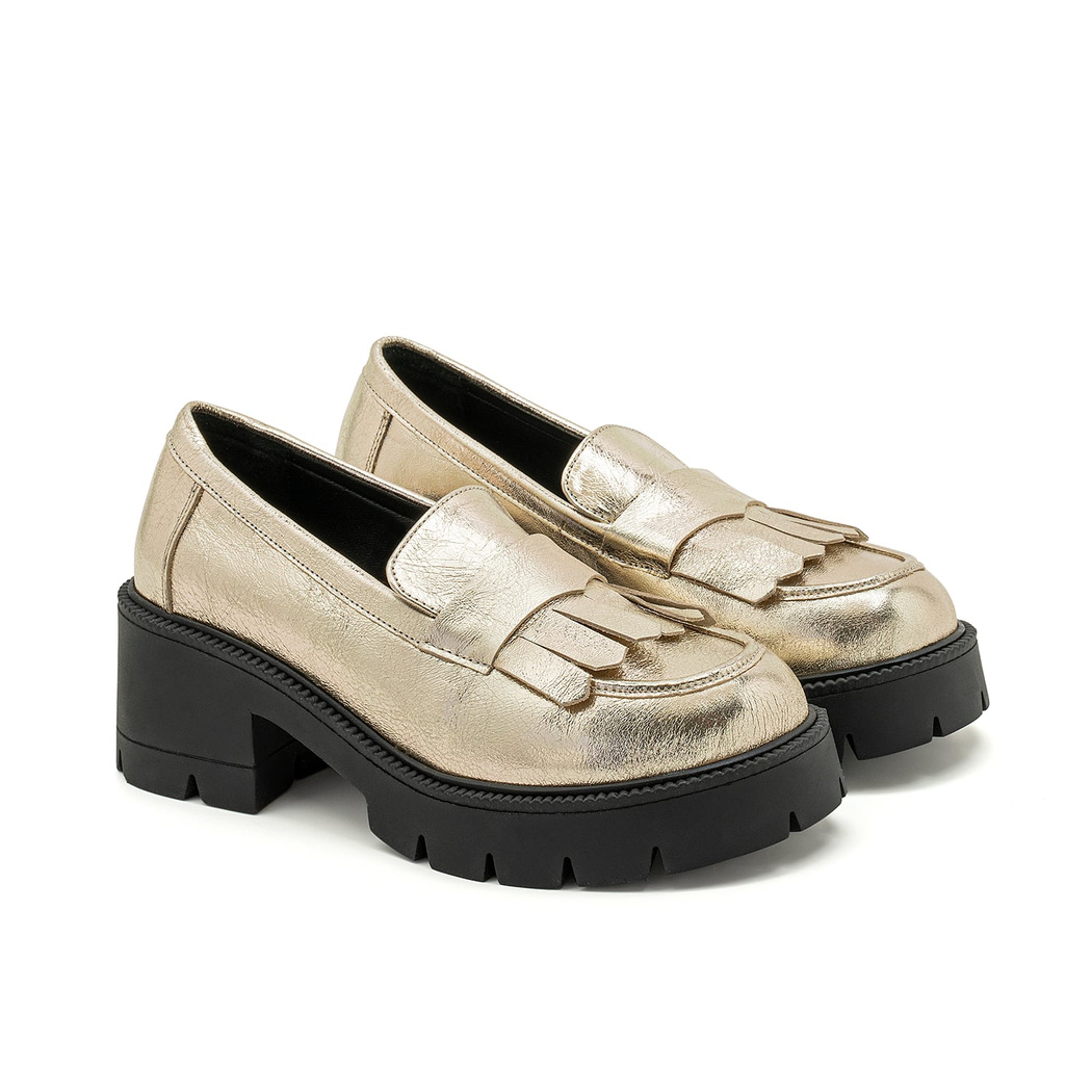 Kadın Gold Deri Püsküllü Loafer