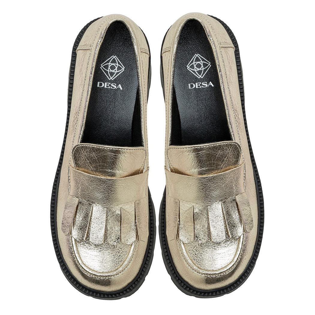 Kadın Gold Deri Püsküllü Loafer