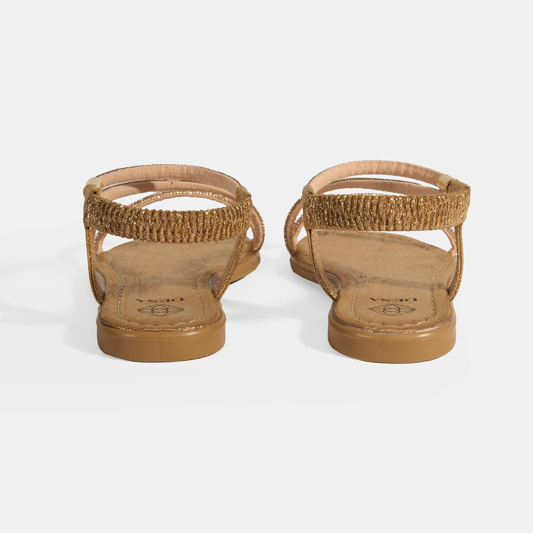 Kadın Gold Lastik Bantlı Taşlı Sandalet