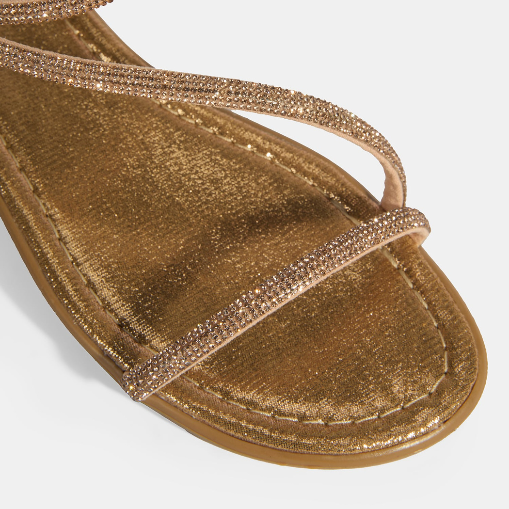 Kadın Gold Lastik Bantlı Taşlı Sandalet