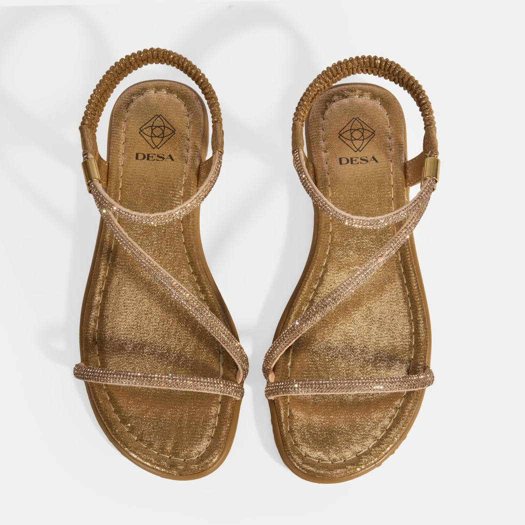 Kadın Gold Lastik Bantlı Taşlı Sandalet